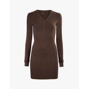 NWT SKIMS cocoa Henley lounge dress